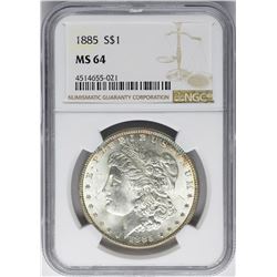 1885 $1 Morgan Silver Dollar Coin NGC MS64 Nice Toning