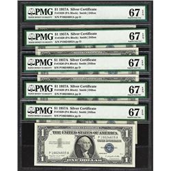 Lot of (5) Consecutive 1957A $1 Silver Certificate Notes PMG Superb Gem Unc. 67E