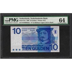 1968 Nederlandsche Bank Netherland 10 Gulden Note Pick 91a PMG Choice Uncirculat