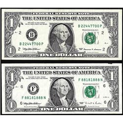 Lot of (2) $1 Federal Reserve Notes Fancy Serial Numbers