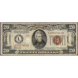 1934A $20 Federal Reserve WWII Emergency Hawaii Note