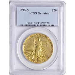 1925-S $20 St. Gaudens Double Eagle Gold Coin PCGS Genuine