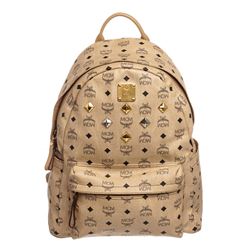 MCM Beige Visetos Coated Canvas Leather Trim Studded Stark Medium Backpack