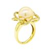 Image 4 : 0.35 ctw Diamond and Pearl Ring - 18KT Yellow Gold