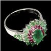 Image 2 : Natural Top Rich Green Emerald & Ruby Ring