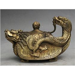 Antique Fengshui Brass  Dragon Turtle Tortoise Wine Pot