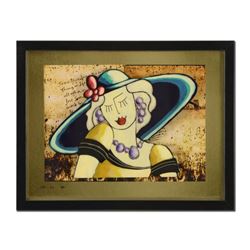 Oz El Hai, "Blue Hat - Musical Series (Version 2)" Framed Original 3D Mixed Media Painting on Board;