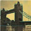 Image 2 : Steve Kaufman (1960-2010) "London Bridge" One of a kind Hand Painted Silkscreen on Canvas Numbered 6
