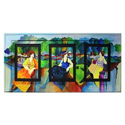 Patricia Govezensky- Original Watercolor with Hand Painted Frame "A wonderful Day"