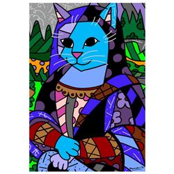 Romero Britto "New Mona Cat" Hand Signed Giclee on Canvas; Authenticated