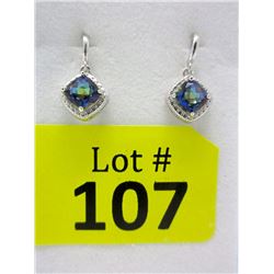 New Ocean Blue Topaz & Diamond Dangle Earrings