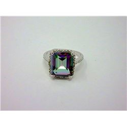 Huge Mystic Topaz & Diamond Solitaire Ring