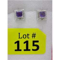 New Diamond & Amethyst Sterling Silver Earrings