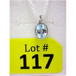 Blue Topaz & Diamond Sterling Silver Pendant
