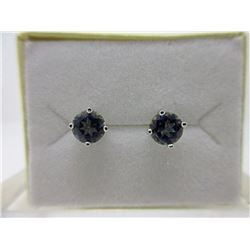 New Ocean Blue Topaz & Diamond Stud Earrings
