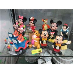 11 Disney Coin Banks - Tallest is 9 1/2 inches