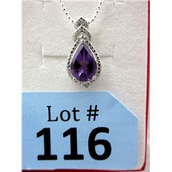 Amethyst & Diamond Sterling Silver Pendant