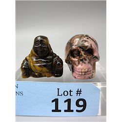 Tiger's Eye Buddha Statue & Rhodochrosite Skull