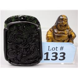 Jade Dragon Pendant & Tiger's Eye Buddha