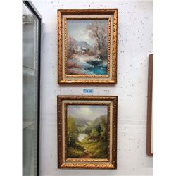 Two R. Verne Vintage Wood Framed Oil Paintings