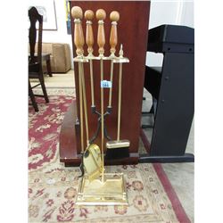 6 Piece Fireplace Tool Set on Brass Stand