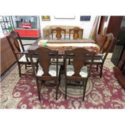 Vintage Walnut Table with 6 Chairs & 3 Leaves