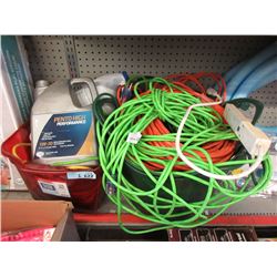2 Totes of Electric Cords & Motor Oil