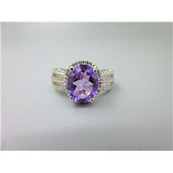 Sterling Silver Amethyst & Diamond Cocktail Ring