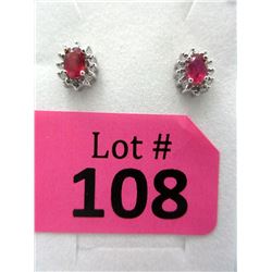 New Ruby & Diamond Sterling Silver Stud Earrings