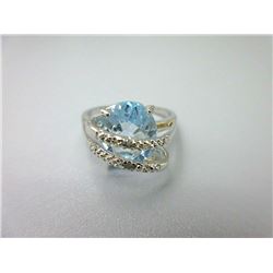 Large Blue Topaz & Diamond Wrap Ring