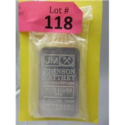 5 Oz. Johnson Matthey .999 Fine Silver Bar