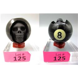 Hand Carved Billiard's Black 8 Ball Skull with