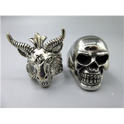 Man's Biker Skull Ring & Baphomet Horned Ring