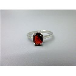 Sterling Silver Oval Garnet Solitaire Ring