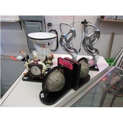 11" Statues, Clock, Candy Dish, and Bookends