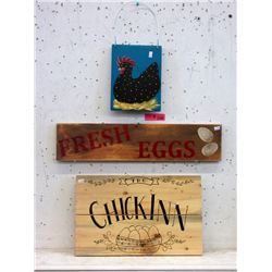 3 Wood Chicken and Egg Signs