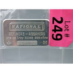 1 Oz National Refiners .999 Silver Investor Bar