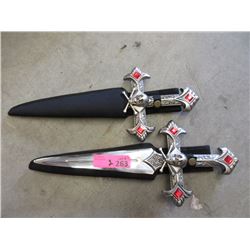 2 New Stainless Steel Knives with Sheaths