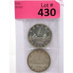 1952 & 1953 Canadian Silver Dollar Coins - .800