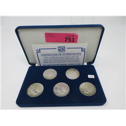 US Peace Dollar Five Coin Set in Fitted Case