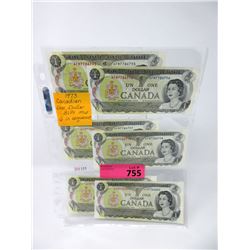 Six 1973 Canadian $1 Bills - Sequentially Numbered