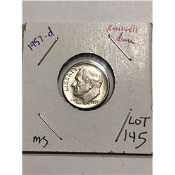 Nice 1957 D Roosevelt Silver Dime MS High Grade