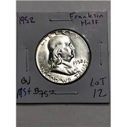 1952 P Franklin Silver Half Dollar BU MS  High Grade