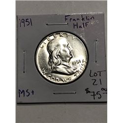 1951 P Franklin Silver Half Dollar BU MS  High Grade