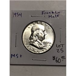 1954 P Franklin Silver Half Dollar BU MS  High Grade