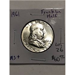 1961 P Franklin Silver Half Dollar BU MS  High Grade