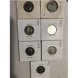 Group of 7 World Carded Coins Assorted Countries Mints and Dates