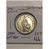 1940 WWII Era Switzerland Silver 2 Francs .2684oz ASW