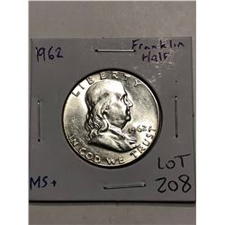 Rare 1962 P Franklin Silver Half Dollar Brilliant Uncirculated MS High Grade