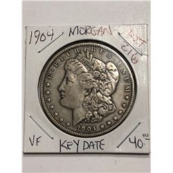 Rare Key Date 1904 P Silver Morgan Dollar VF Grade Nice Early US Coin